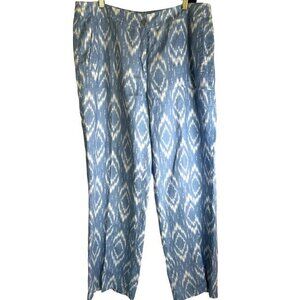 Chico's Ikat‎ Linen Pants Size 2.5 Blue White Trousers Wide Leg Pockets